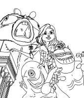 A coloring page of monsters versus aliens